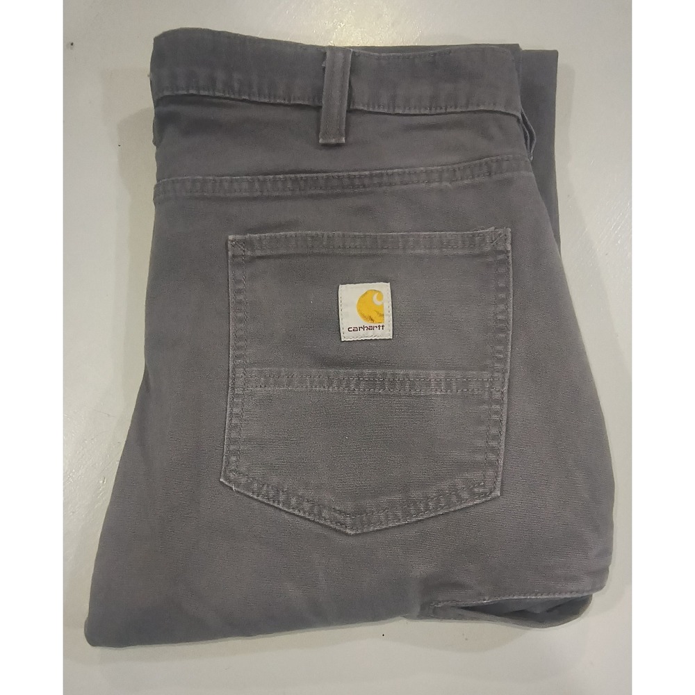 Carhartt Mens Relaxed Straight Leg Work Pants Gray Canvas 36x32 Utility Trousers